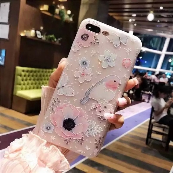 Soft Gel Birdie Cherry Blossom Sakura Flower Silicone iPhone 7/8 Cases - Picture 1 of 4